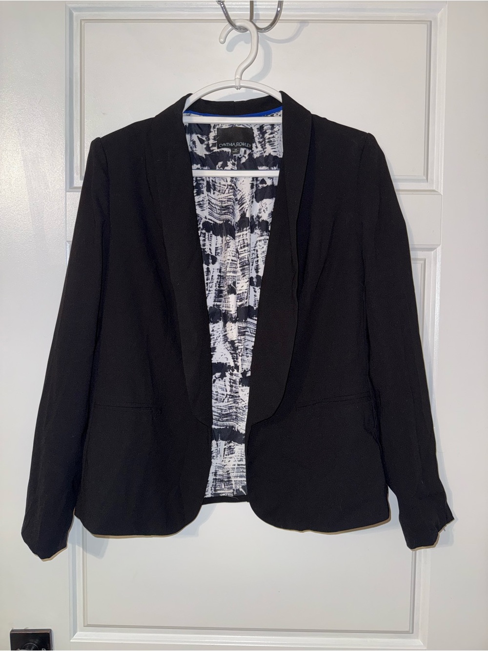 Cynthia Rowley Black Open-Front Blazer with Printed Lining